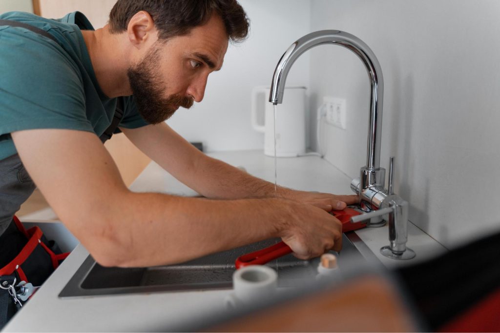 hombre cambiando un grifo de cocina